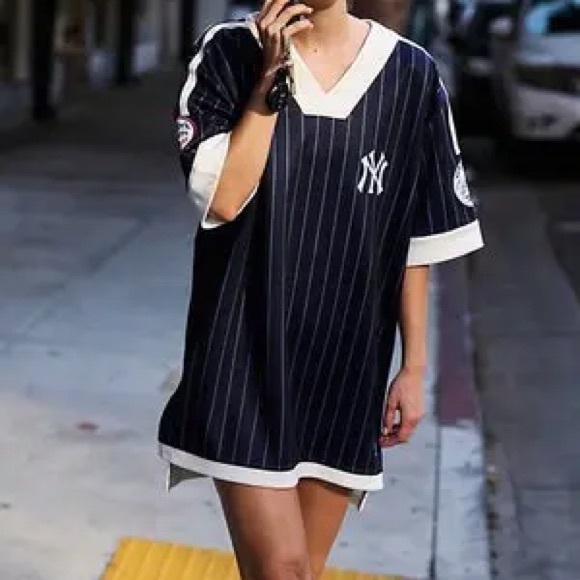 Free People Dresses & Skirts - FP Movement by Free People Navy Pinstripe V-Neck Tunic Dress with White Trim